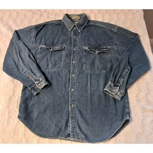 Vintage Anchor Blue WKWR Shirt Men's Size Large Blue Heavy Denim Button Up
